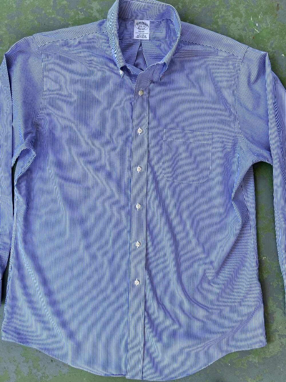 Men's BROOKS BROTHERS Regent Blue & White Stripped Button Down Shirt 16.5x35